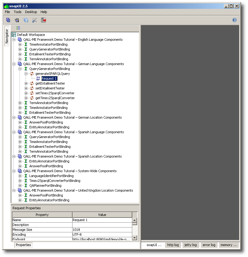 The soapUI workspace with the created projects and all the imported WS descriptions.