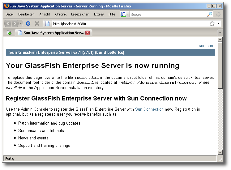 Running GlassFish application server.